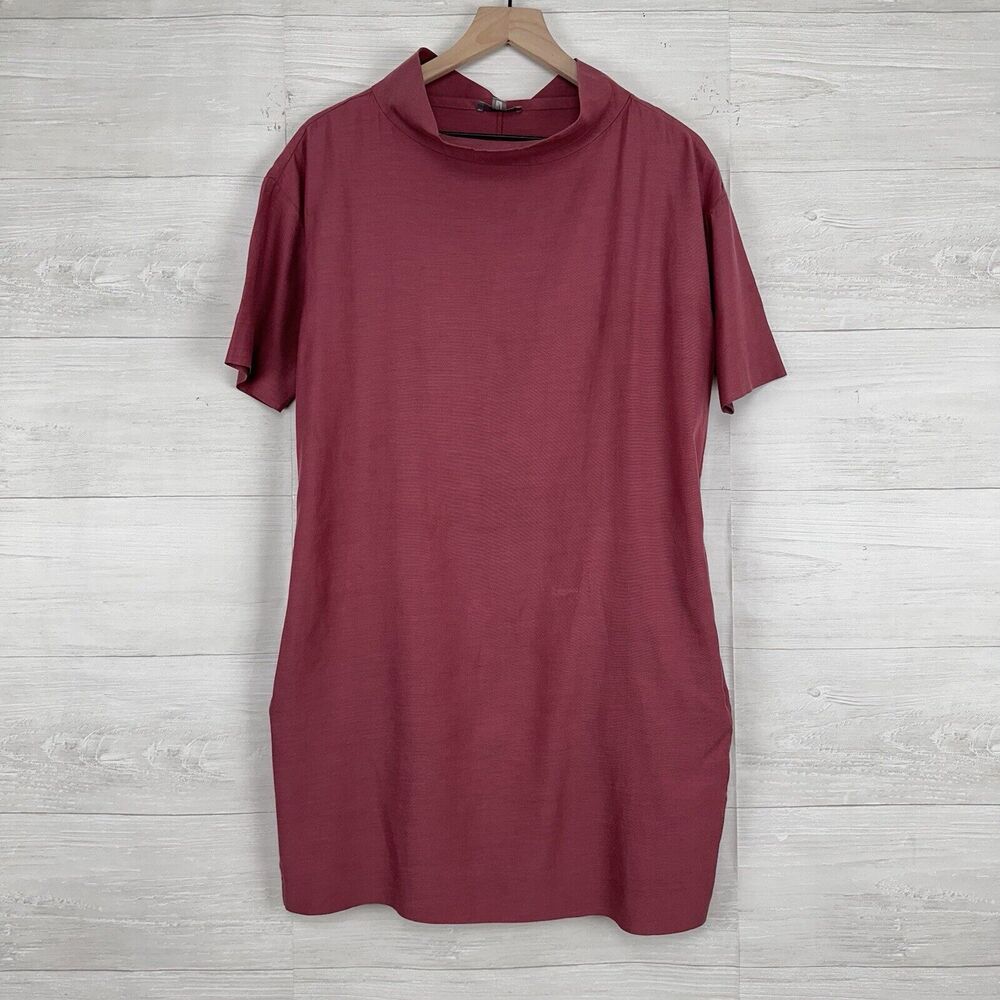 COS Tunic Shift Dress Women Size 6 Mauve Pink Short Sleeves Funnel Neck Minimal